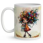 Névvel kérhető - Könyves őszi Könyvmoly lány mintás bögre