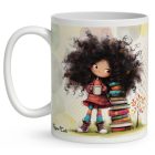 Névvel kérhető - Kávé és könyvek őszi Könyvmoly lány mintás bögre