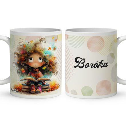 Névvel kérhető - Álmodó őszi Könyvmoly lány mintás bögre