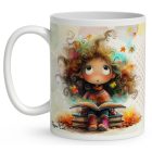 Névvel kérhető - Álmodó őszi Könyvmoly lány mintás bögre