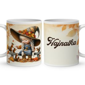   Névvel kérhető - Őszi manó lány ésa mókusok mintás bögre