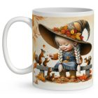 Névvel kérhető - Őszi manó lány ésa mókusok mintás bögre