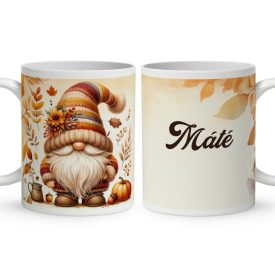 Névvel kérhető - Aranyos őszi manó mintás bögre