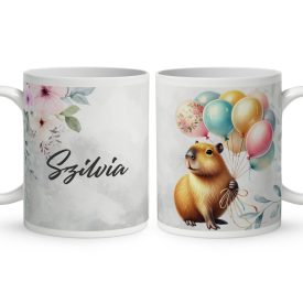 Névvel kérhető - Cuki lufis capybara mintás bögre