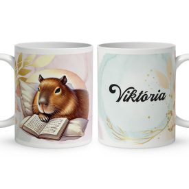 Névvel kérhető - Könyvmoly capybara mintás bögre