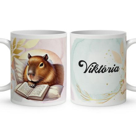 Névvel kérhető - Könyvmoly capybara mintás bögre