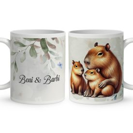 Névvel kérhető - Capybara és a kölykök mintás bögre