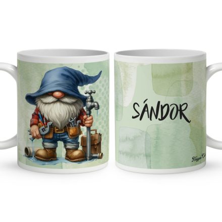 Névvel kérhető - Vízszerelő Ezermester manó mintás bögre