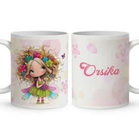   Névvel kérhető - Bájos virág tündér pillangóval mintás bögre
