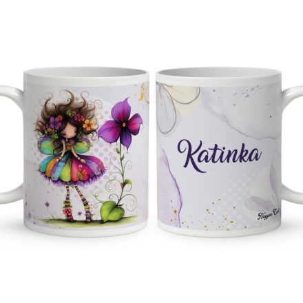 Névvel kérhető - Bájos ibolya virágos tündér mintás bögre