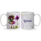 Névvel kérhető - Bájos ibolya virágos tündér mintás bögre