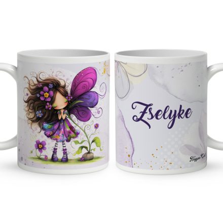 Névvel kérhető - Cuki ibolya virágos tündér mintás bögre