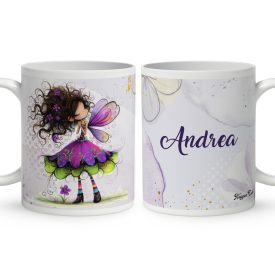   Névvel kérhető - Kedves ibolya virágos tündér mintás bögre