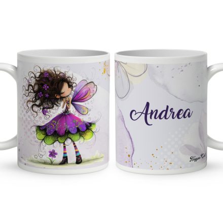 Névvel kérhető - Kedves ibolya virágos tündér mintás bögre