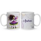 Névvel kérhető - Kedves ibolya virágos tündér mintás bögre