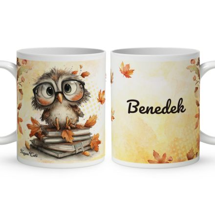 Névvel kérhető - Cuki őszi szemüveges bagoly mintás bögre