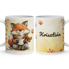   Névvel kérhető - Cuki őszi kávézós róka mintás bögre