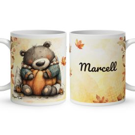   Névvel kérhető - Cuki őszi szundi maci és a tök mintás bögre