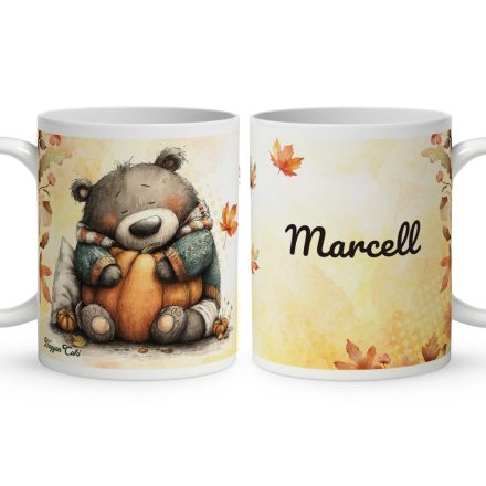 Névvel kérhető - Cuki őszi szundi maci és a tök mintás bögre