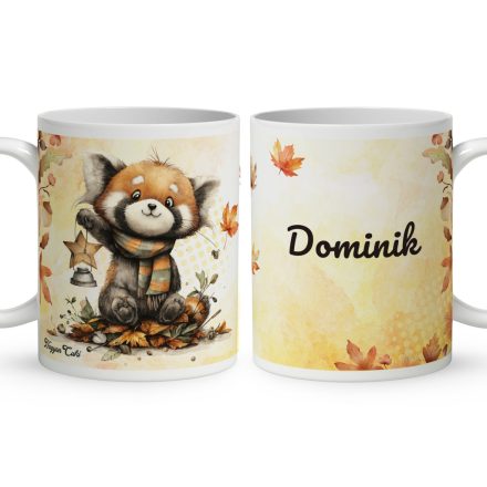 Névvel kérhető - Cuki őszi vöröspanda és a lámpás mintás bögre