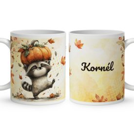   Névvel kérhető - Cuki őszi mosómedve és a tök mintás bögre