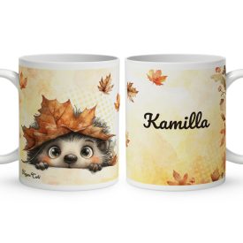   Névvel kérhető - Cuki őszi kukucskáló süni mintás bögre