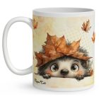 Névvel kérhető - Cuki őszi kukucskáló süni mintás bögre