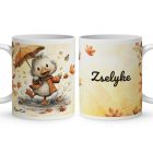 Névvel kérhető - Cuki őszi esernyős kiskacsa mintás bögre