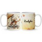 Névvel kérhető - Cuki őszi esernyős kiskacsa mintás bögre