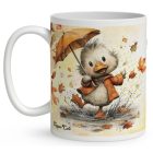 Névvel kérhető - Cuki őszi esernyős kiskacsa mintás bögre