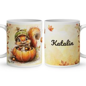   Névvel kérhető - Cuki őszi kis mókus a tökben mintás bögre