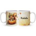 Névvel kérhető - Cuki őszi kis mókus a tökben mintás bögre
