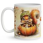 Névvel kérhető - Cuki őszi kis mókus a tökben mintás bögre