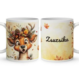   Névvel kérhető - Cuki őszi csodálkozó szarvas mintás bögre