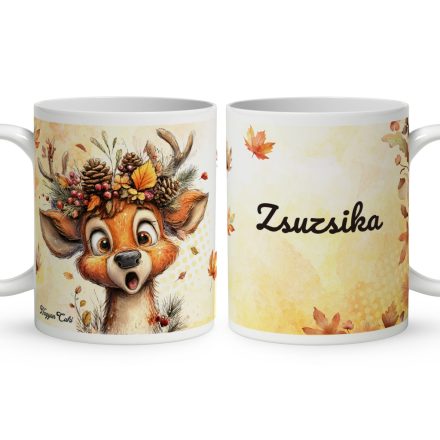 Névvel kérhető - Cuki őszi csodálkozó szarvas mintás bögre