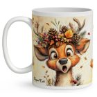 Névvel kérhető - Cuki őszi csodálkozó szarvas mintás bögre