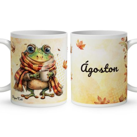 Névvel kérhető - Cuki őszi kávézós béka mintás bögre