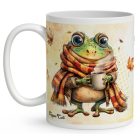 Névvel kérhető - Cuki őszi kávézós béka mintás bögre