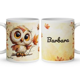 Névvel kérhető - Cuki őszi bagoly lány mintás bögre