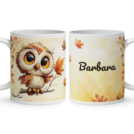 Névvel kérhető - Cuki őszi bagoly lány mintás bögre