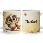 Névvel kérhető - Cuki őszi bagoly fiú mintás bögre