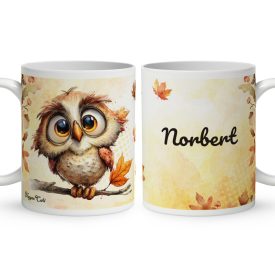 Névvel kérhető - Cuki őszi bagoly fiú mintás bögre
