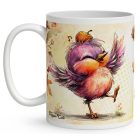 Névvel kérhető - Cuki őszi táncoló kismadár mintás bögre