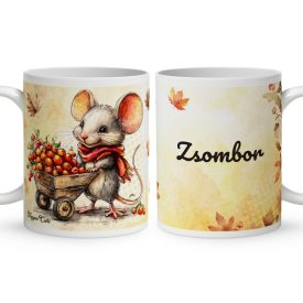  Névvel kérhető - Cuki őszi gyűjtögető kisegér mintás bögre