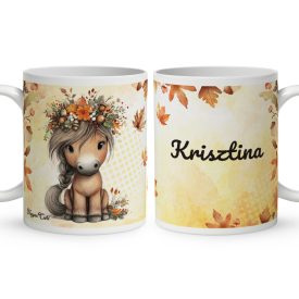   Névvel kérhető - Cuki őszi virágkoszorús póni mintás bögre