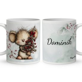 Névvel kérhető - Cuki karácsonyi kisegér mintás bögre