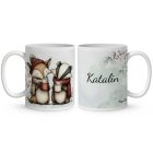 Névvel kérhető - Cuki karácsonyi róka és a borz kávéval mintás bögre