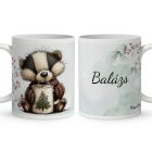 Névvel kérhető - Cuki karácsonyi borz egy kávéval mintás bögre