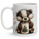 Névvel kérhető - Cuki karácsonyi borz egy kávéval mintás bögre