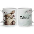 Névvel kérhető - Cuki karácsonyi nyuszi bögrében mintás bögre